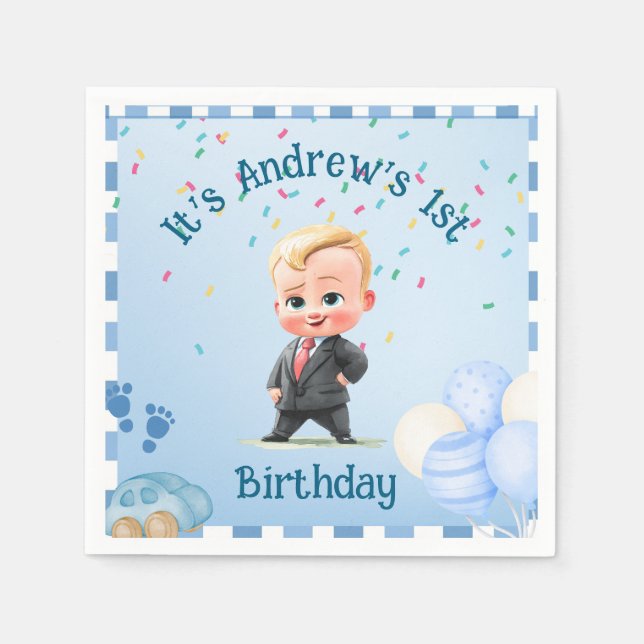 Guardanapo De Papel Custom Blue Baby Boy Party Napkin Set (Frente)