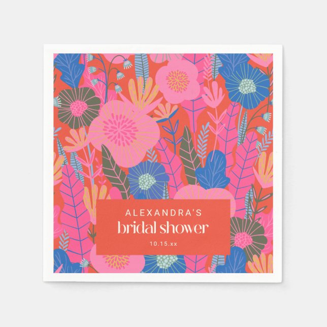 Guardanapo De Papel Custom Bridal Shower Boho Floral Pink Red Stylish (Frente)