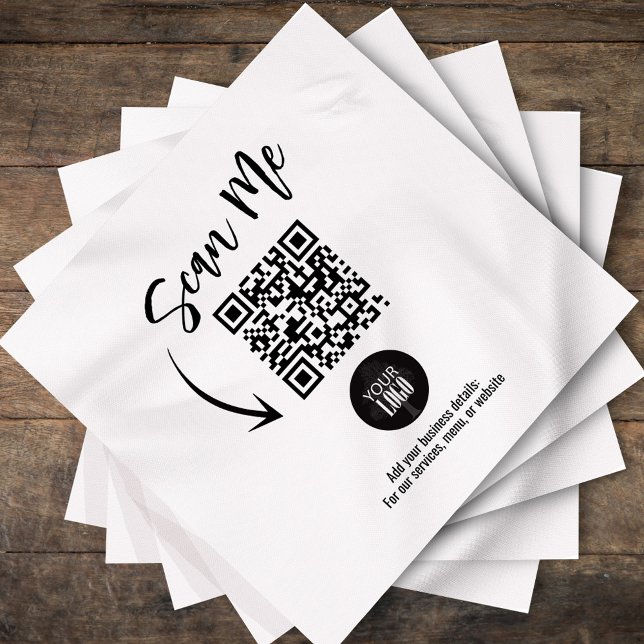 Guardanapo De Papel Custom Business QR Code Scan Me Cocktail (Custom business QR code napkin with Scan Me script and logo.)