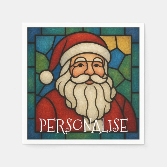 Guardanapo De Papel Custom Christmas Santa Art Deco Stained Glass (Frente)