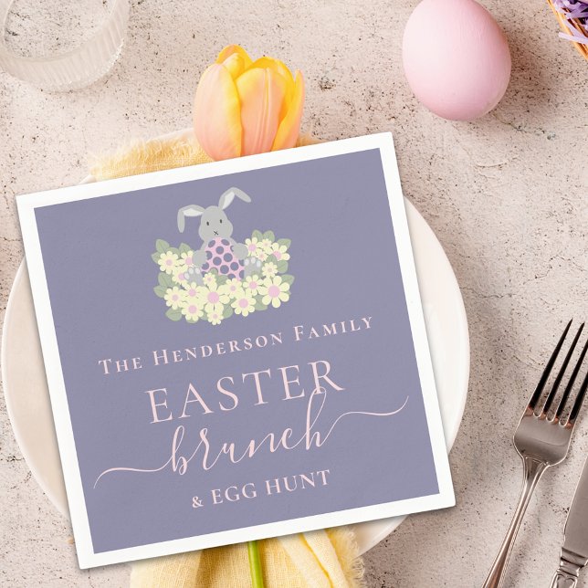 Guardanapo De Papel Custom Easter Brunch Cute Bunny Egg Hunt Purple (Easter brunch and egg hunt cute bunny spring party purple pink custom napkins)