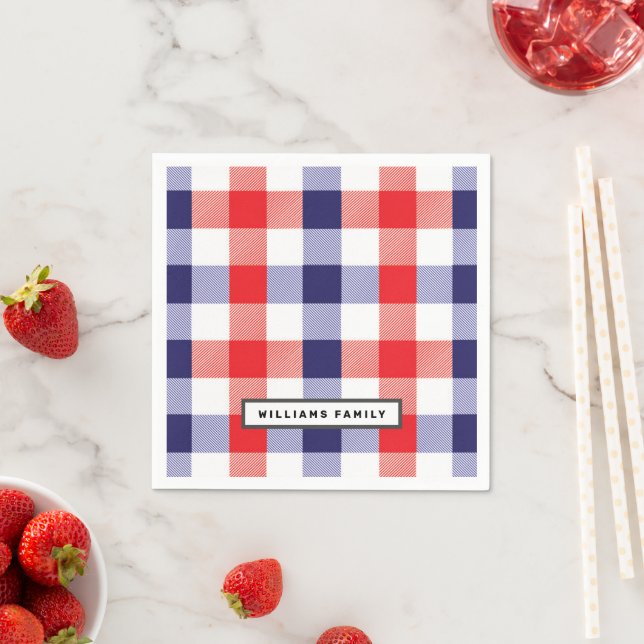Guardanapo De Papel Custom Family Name Red and Blue Plaid  (Insitu)
