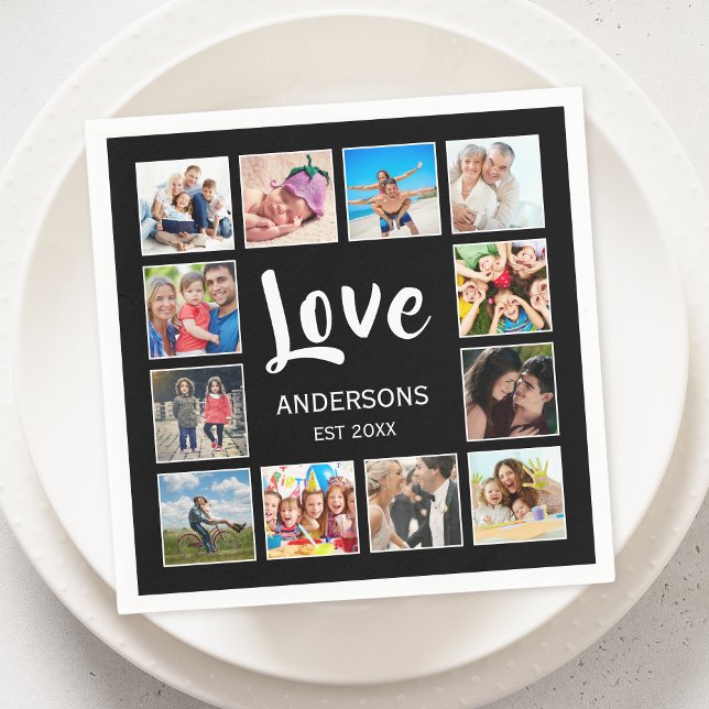 Guardanapo De Papel Custom Family Photo Collage Personalized Black (Criador carregado)