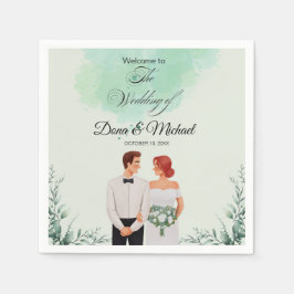 Guardanapo De Papel Custom green watercolor flowy wedding