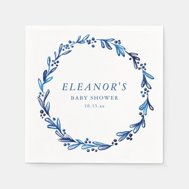 Guardanapo De Papel Custom Indigo Blue Ink Botanical Baby Shower (Frente)