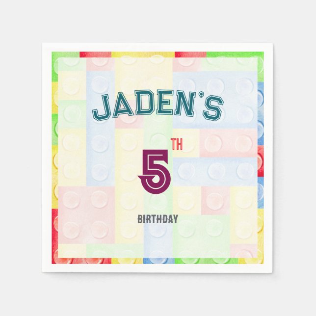 Guardanapo De Papel Custom Lego Block Birthday Party Napkins (Frente)