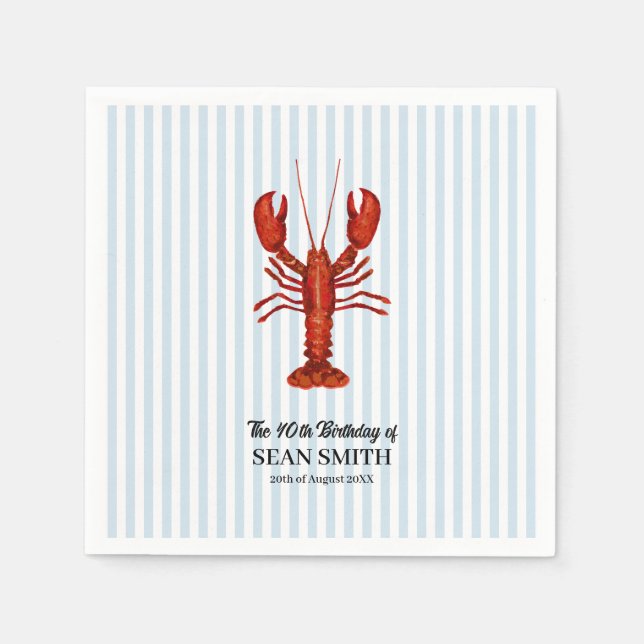 Guardanapo De Papel Custom Lobster Boil Nautical Blue Stripe (Frente)