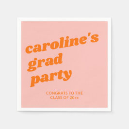 Guardanapo De Papel Custom Modern Pink Orange Retro Graduation Party