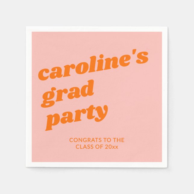 Guardanapo De Papel Custom Modern Pink Orange Retro Graduation Party (Frente)