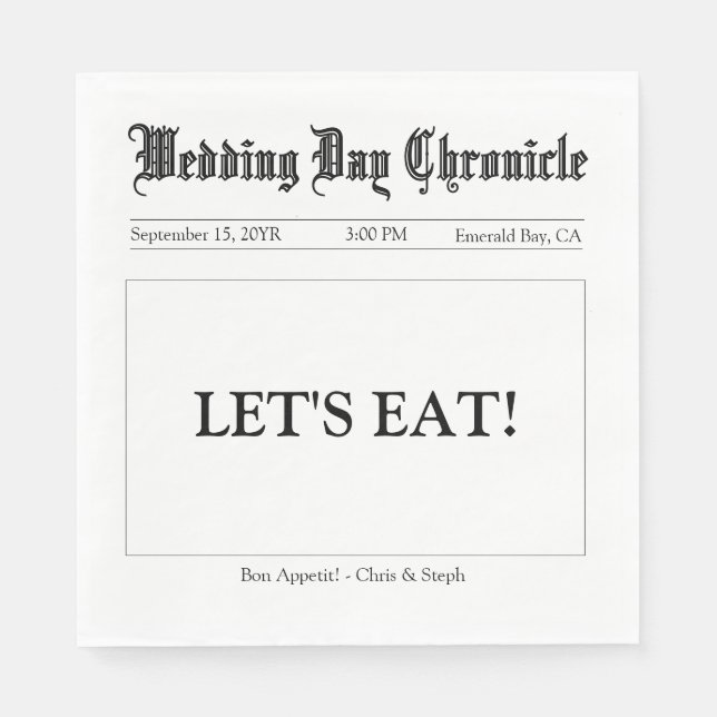 Guardanapo De Papel Custom Modern Simple Script Wedding Buffet Paper (Frente)