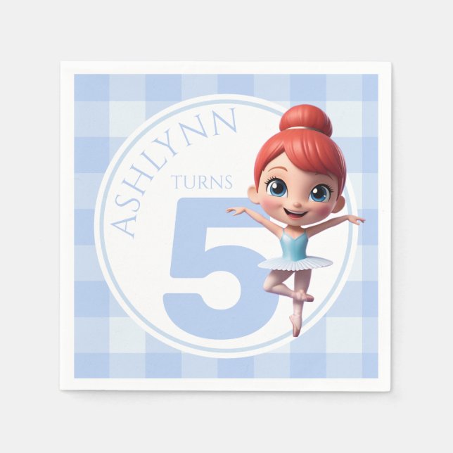 Guardanapo De Papel Custom Name & Age Cute Blue Ballerina Birthday (Frente)