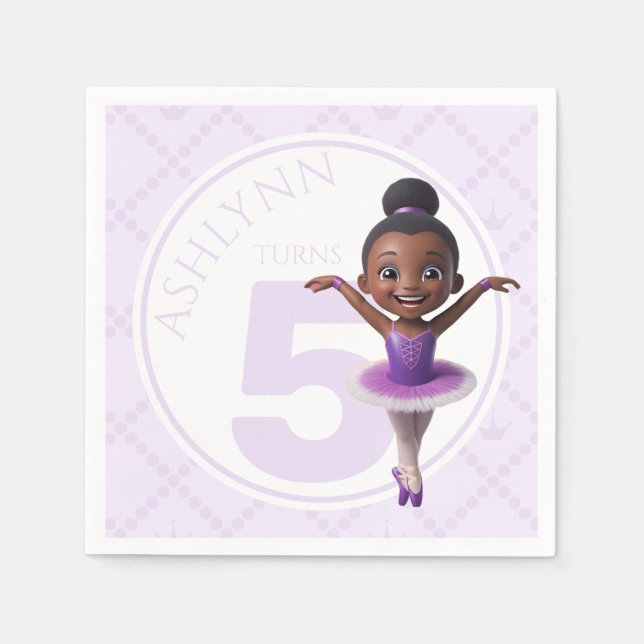 Guardanapo De Papel Custom Name & Age Purple Ballerina Kids Birthday (Frente)