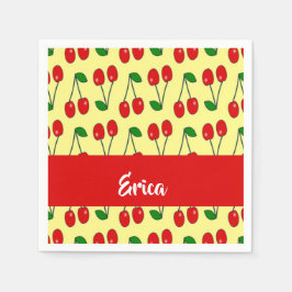 Guardanapo De Papel Custom name red cherries on yellow