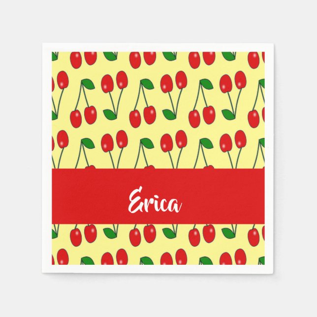 Guardanapo De Papel Custom name red cherries on yellow (Frente)