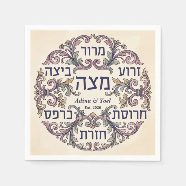 Guardanapo De Papel Custom Pesach Hebrew Seder Plate Passover Decor (Frente)