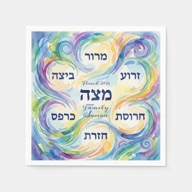 Guardanapo De Papel Custom Pesach Seder Plate in Hebrew for Passover (Frente)