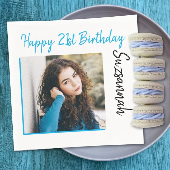 Guardanapo De Papel Custom Photo 21st Happy Birthday Party Template (Criador carregado)