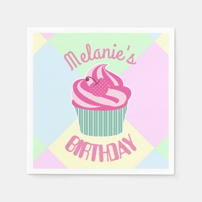 Guardanapo De Papel Custom Pink Birthday Cupcake Personalised (Frente)