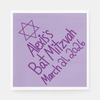 Guardanapo De Papel Custom Purple Bat Mitzvah Paper Napkin