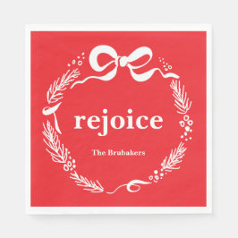 Guardanapo De Papel Custom Red Modern Hand Drawn Bow Rejoice Christmas