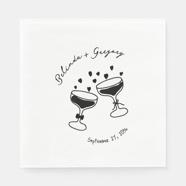 Guardanapo De Papel Custom Sparkling Cocktail Cheers Doodles Wedding (Frente)