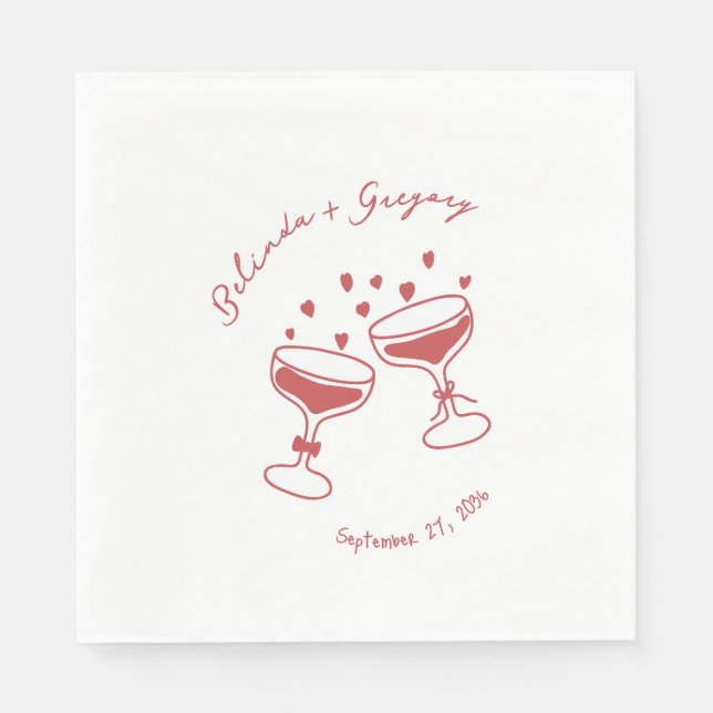 Guardanapo De Papel Custom Sparkling Cocktail Cheers Doodles Wedding (Frente)
