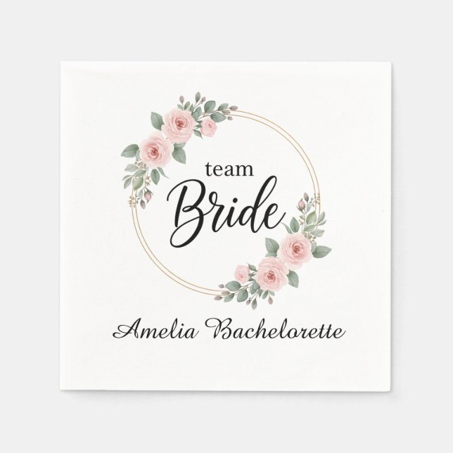 Guardanapo De Papel Custom Team Bride Bachelorette Pink Floral Gold (Frente)