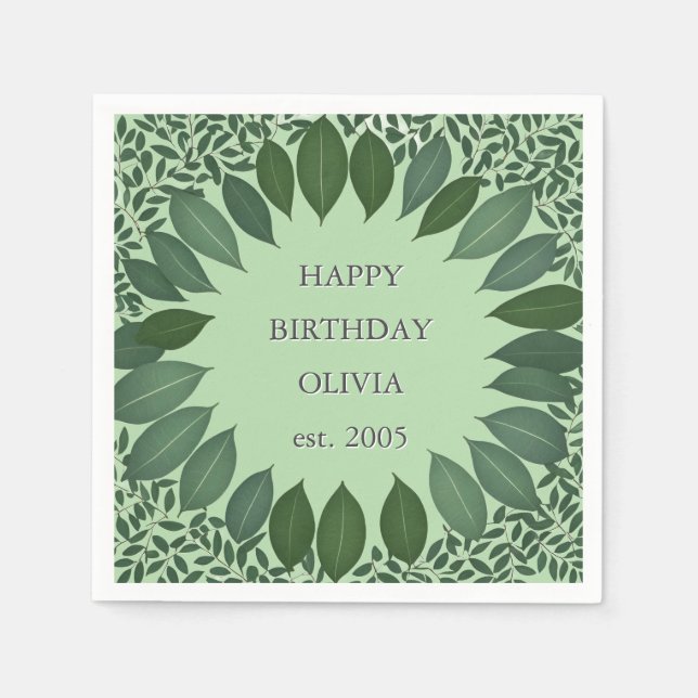 Guardanapo De Papel Custom text eucalyptus Frame Napkin – sage green (Frente)