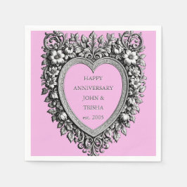 Guardanapo De Papel Custom Victorian Scroll Frame ANNIVERSARY – pink 