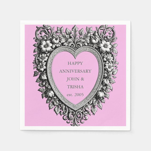 Guardanapo De Papel Custom Victorian Scroll Frame ANNIVERSARY – pink  (Frente)