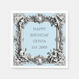 Guardanapo De Papel Custom Victorian Scroll Frame Napkin – pale blue