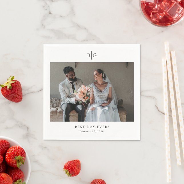 Guardanapo De Papel Custom Wedding Monogrammed Photo Best Day Ever (Insitu)