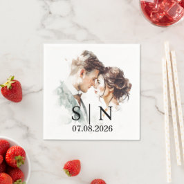 Guardanapo De Papel Custom Wedding Napkin – Photo, Initials & Date