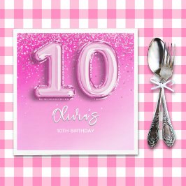 Guardanapo De Papel Cute 10th Birthday Girl Pink Number Balloon