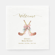 Cute All Stars Bow Hockey Girl Baby Shower Welcome