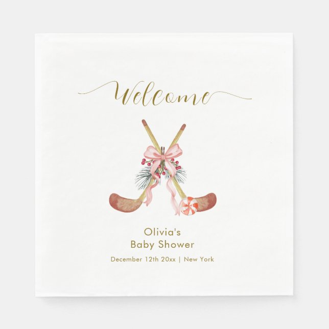 Guardanapo De Papel Cute All Stars Bow Hockey Girl Baby Shower Welcome (Frente)