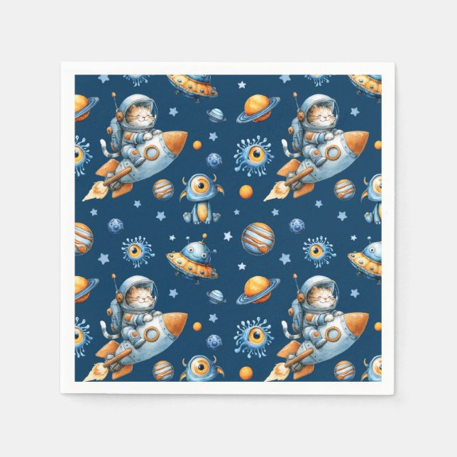 Guardanapo De Papel Cute Astronaut Cat Outer Space Galaxy Pattern  (Frente)
