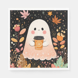 Guardanapo De Papel Cute Autumn Ghost with Pumpkin Coffee – Cozy Fall