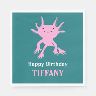 Guardanapo De Papel Cute Axolotl Pink Salamander Birthday Party