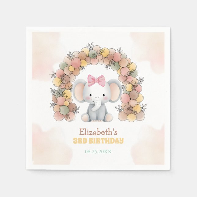 Guardanapo De Papel Cute Baby Elephant Balloon Arch Birthday  (Frente)
