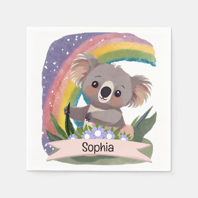 Guardanapo De Papel Cute Baby Koala Rainbow Nome Personalizado (Frente)
