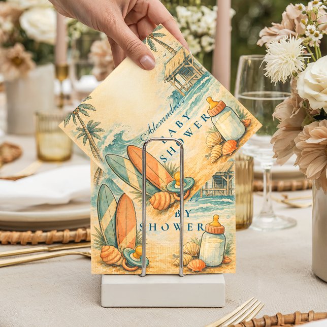 Guardanapo De Papel Cute Baby On Board Surf Baby Shower (Criador carregado)