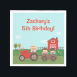 Guardanapo De Papel Cute Barnyard Tractor Kids Birthday Party Napkins<br><div class="desc">Looking for cute and colour party supplies to match that farm or barnyard theme birthday party! You got to include these paper napkins! It features a red tractor pulling on a wagon so that kids can have a hayride! In the background is a barn, various animals like pigs, rooster and...</div>