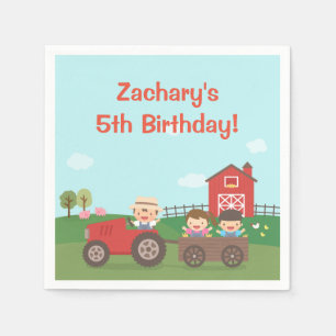Guardanapo De Papel Cute Barnyard Tractor Kids Birthday Party Napkins