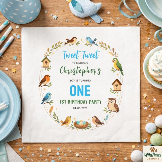 Guardanapo De Papel Cute Birds 1st Birthday Party – Fun Kids  (Cute Birds 1st Birthday Party – Fun Kids Napkins
)