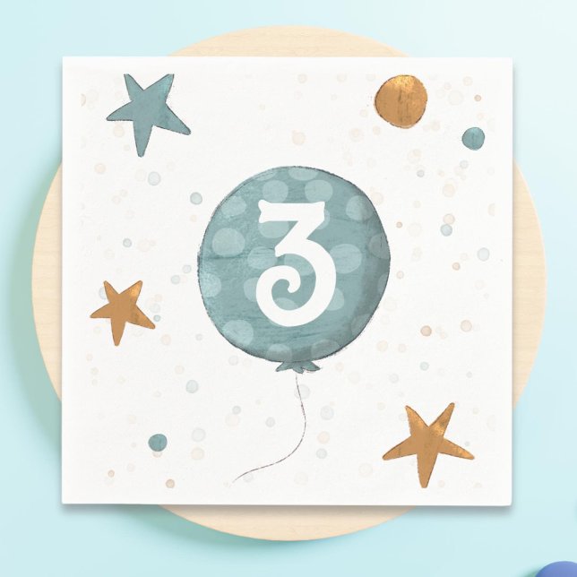 Guardanapo De Papel Cute Blue Balloon Boy Third Birthday Party (Criador carregado)