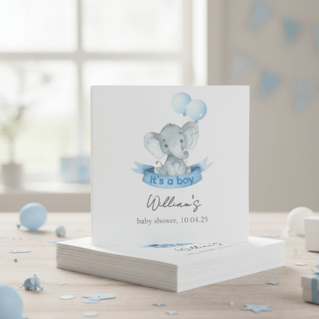 Guardanapo De Papel Cute Blue Elephant Boy Baby Shower Napkins (Criador carregado)