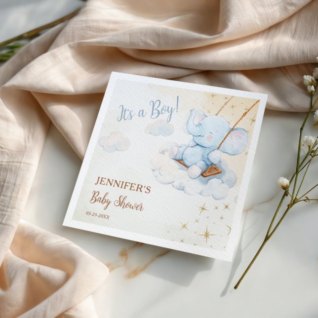 Guardanapo De Papel Cute Blue Elephant Cloud Baby Shower (Criador carregado)