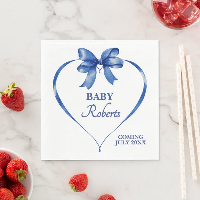 Guardanapo De Papel Cute Blue Heart Boy Baby Shower (Insitu)