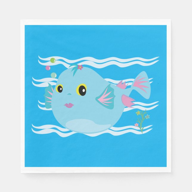 Guardanapo De Papel Cute Blue Tropical Fish Pink Fins (Frente)
